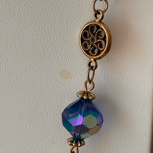 Blue beaded stations necklace / gold tone/ measures 39 in total length/ vintage - Picture 2 of 8